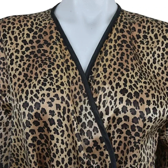 Vintage Natori Private Luxury Leopard Animal Print Robe Kimono Brown Black Med - Picture 3 of 9